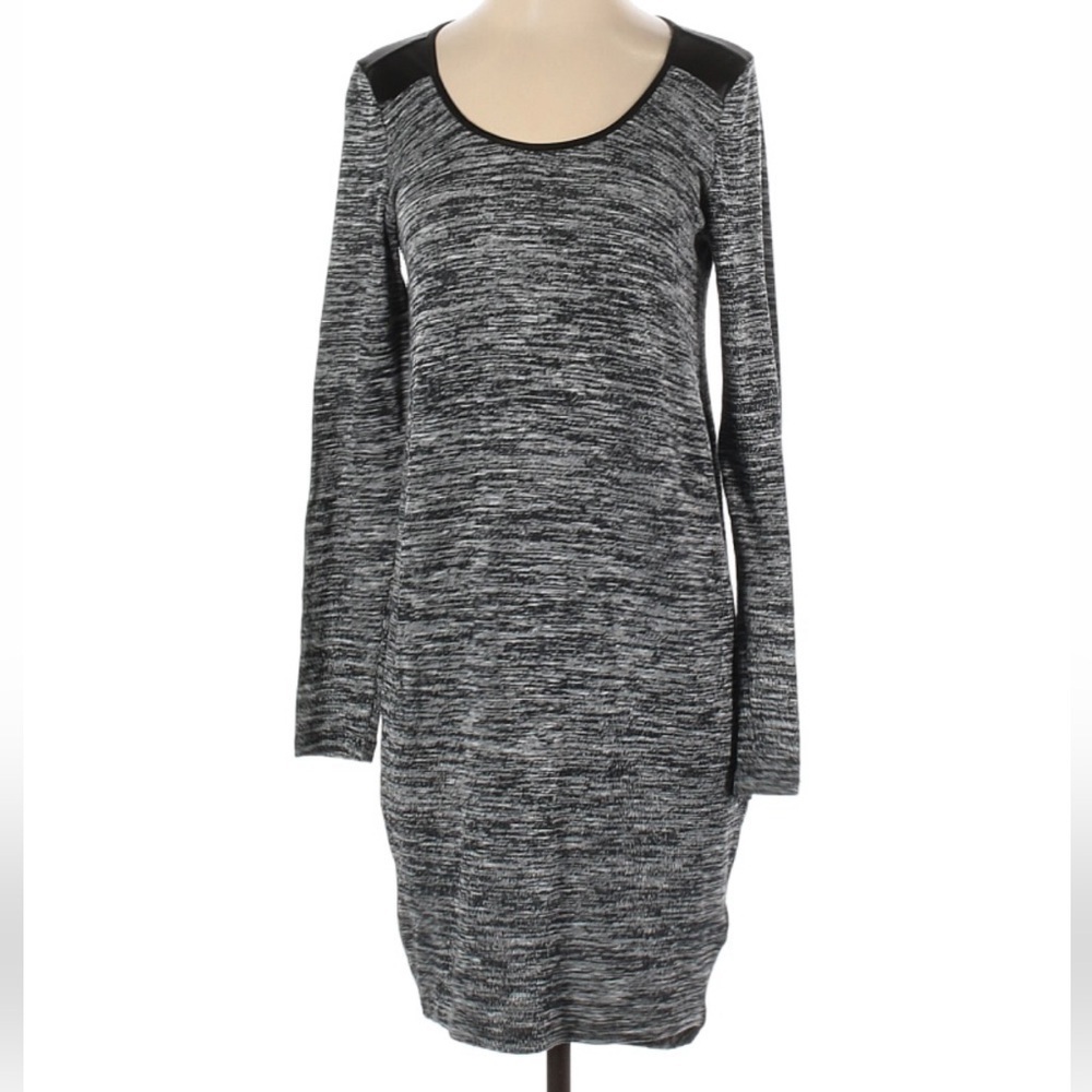 Buffalo David Bitton Sweater Dress Women’s Small Gray Black Marled Knit Faux Lea